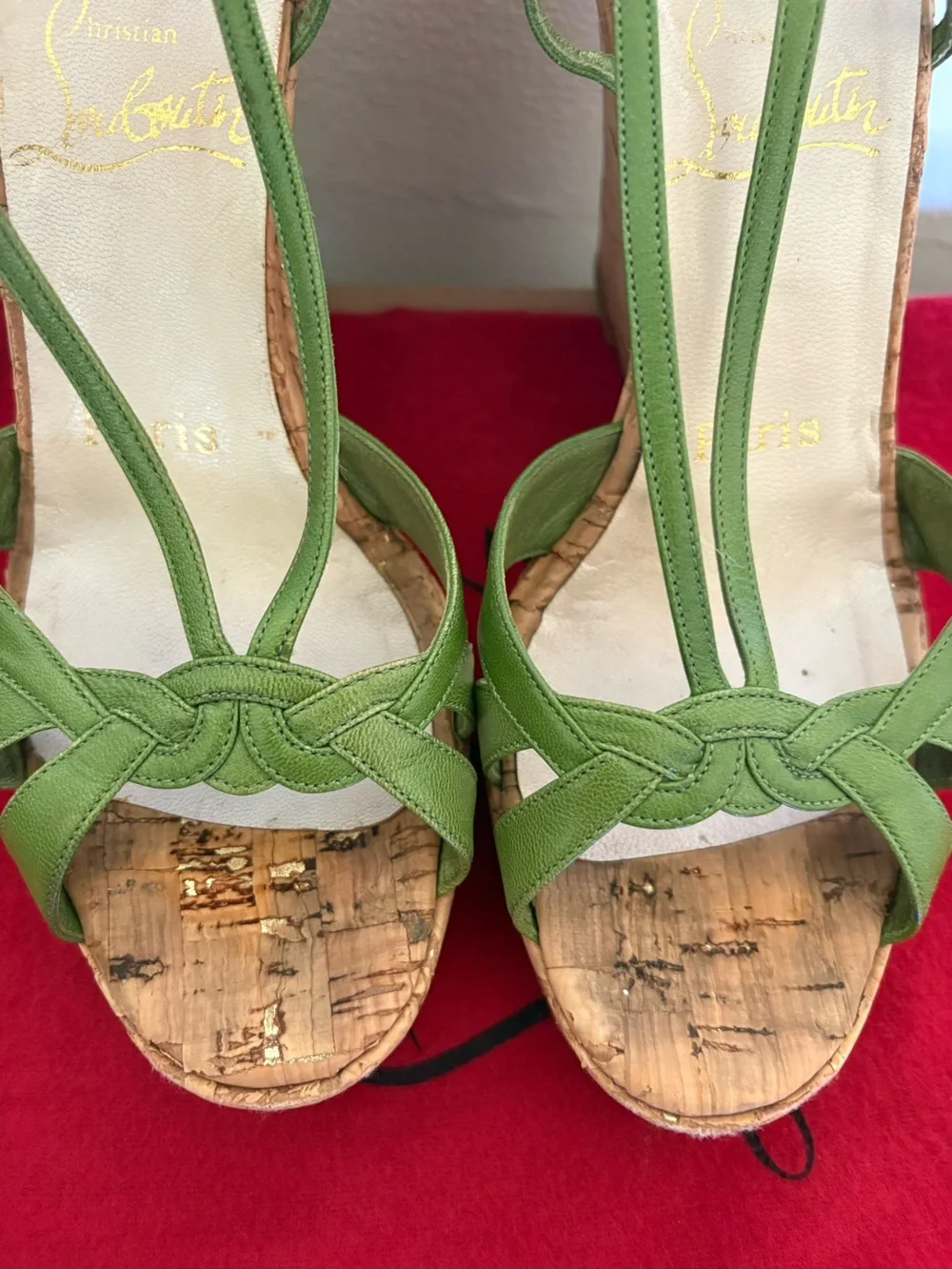 Christian Louboutin Green Cork Wedge Sandals